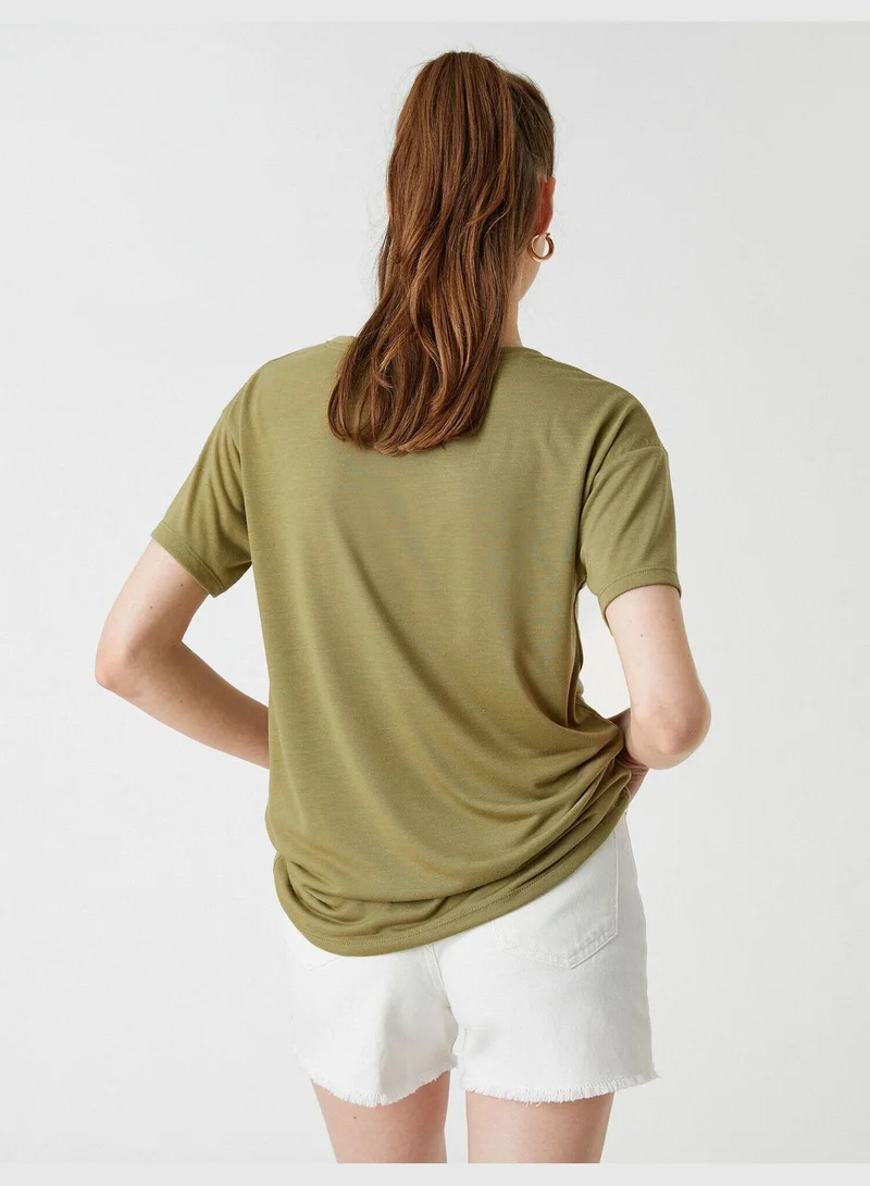 KOTON Printed T-Shirt V Neck Short Sleeve