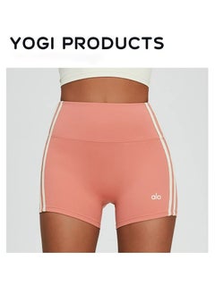 aloStriped contrast yoga running sports gym shorts pink