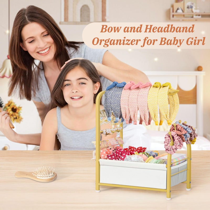 Keebofly Headband Holder Stand - Versatile Organizer for Scrunchies, Bows & Claw Clips - Compact Hair Accessories Storage for Girls, Women, Babies,Golden - Image 4