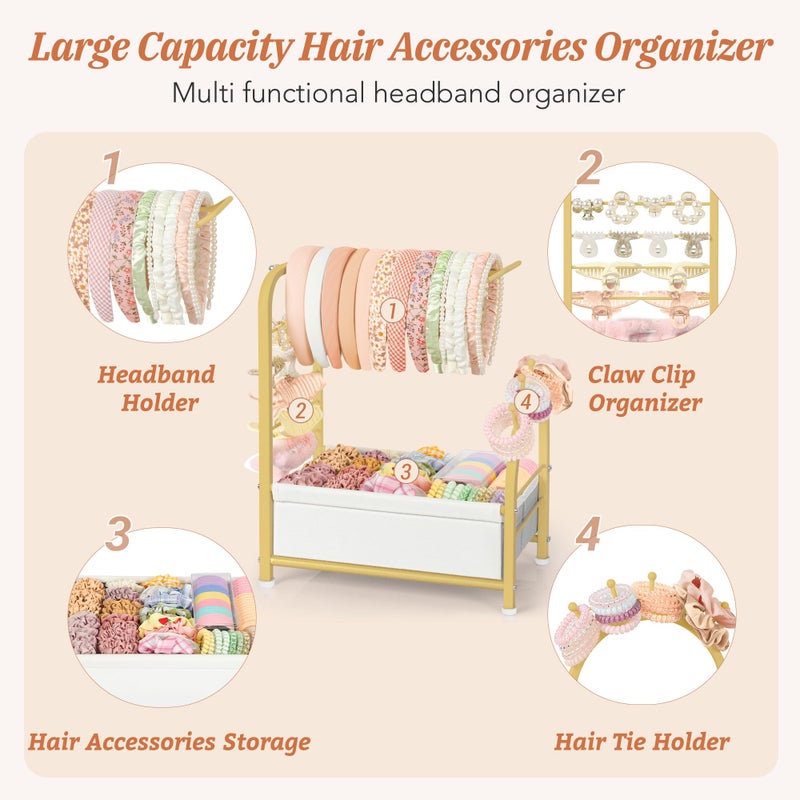 Keebofly Headband Holder Stand - Versatile Organizer for Scrunchies, Bows & Claw Clips - Compact Hair Accessories Storage for Girls, Women, Babies,Golden - Image 2