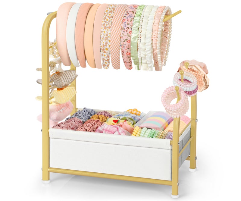 Keebofly Headband Holder Stand - Versatile Organizer for Scrunchies, Bows & Claw Clips - Compact Hair Accessories Storage for Girls, Women, Babies,Golden - Image 1