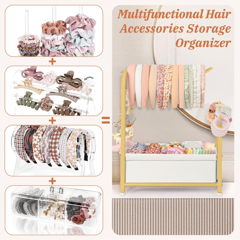 Keebofly Headband Holder Stand - Versatile Organizer for Scrunchies, Bows & Claw Clips - Compact Hair Accessories Storage for Girls, Women, Babies,Golden - Image 3