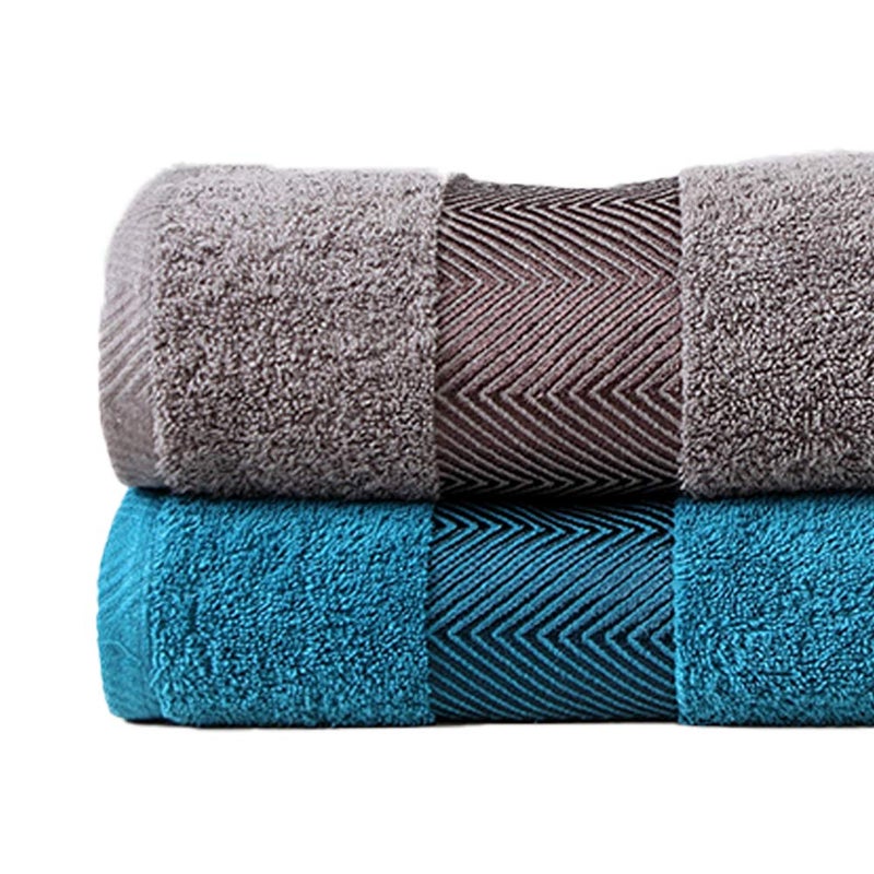 FASH HOME INTERNATIONAL 500 GSM 100 Cotton Highly Absorbent Luxurious Large Couple Bath Towel Set Grey and Teal Set of 2 - Image 3