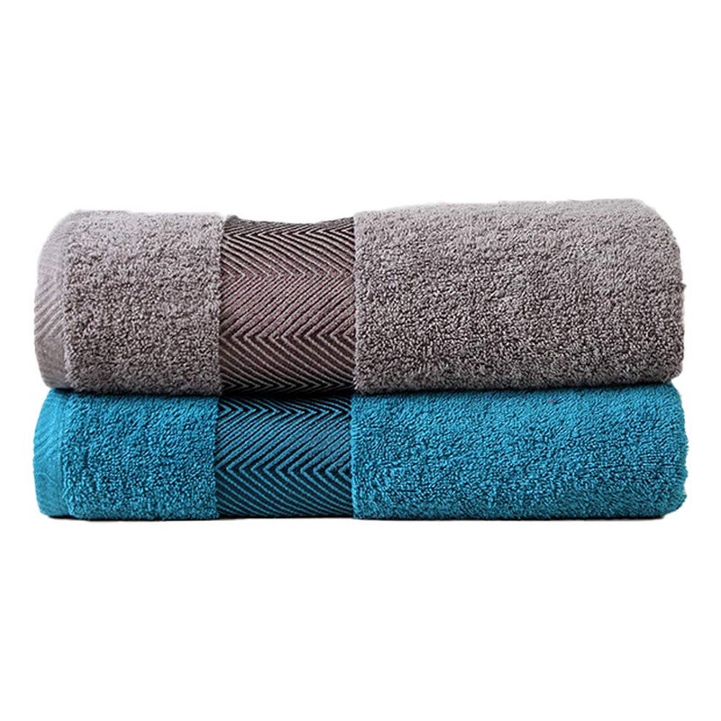 FASH HOME INTERNATIONAL 500 GSM 100 Cotton Highly Absorbent Luxurious Large Couple Bath Towel Set Grey and Teal Set of 2 - Image 1