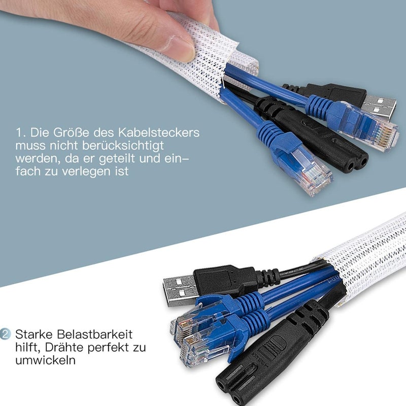 AGPtek 6.1 m Cable Sleeving 13-23 mm, Self-Closing Cable Sleeve, Cable Management Slotted Braided Storage for Office, TV, Computer, PC, 6.1 Meter/20ft – White - Image 3