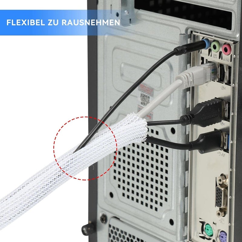 AGPtek 6.1 m Cable Sleeving 13-23 mm, Self-Closing Cable Sleeve, Cable Management Slotted Braided Storage for Office, TV, Computer, PC, 6.1 Meter/20ft – White - Image 4