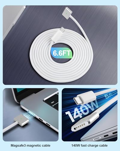 RULGOI 140W USBC to Magnetic 3 Charging Cable Compatible with MacBook Air 20232022 M2 MacBook Pro 20212023M3M2M1 1416 inches 66 feet - Image 3