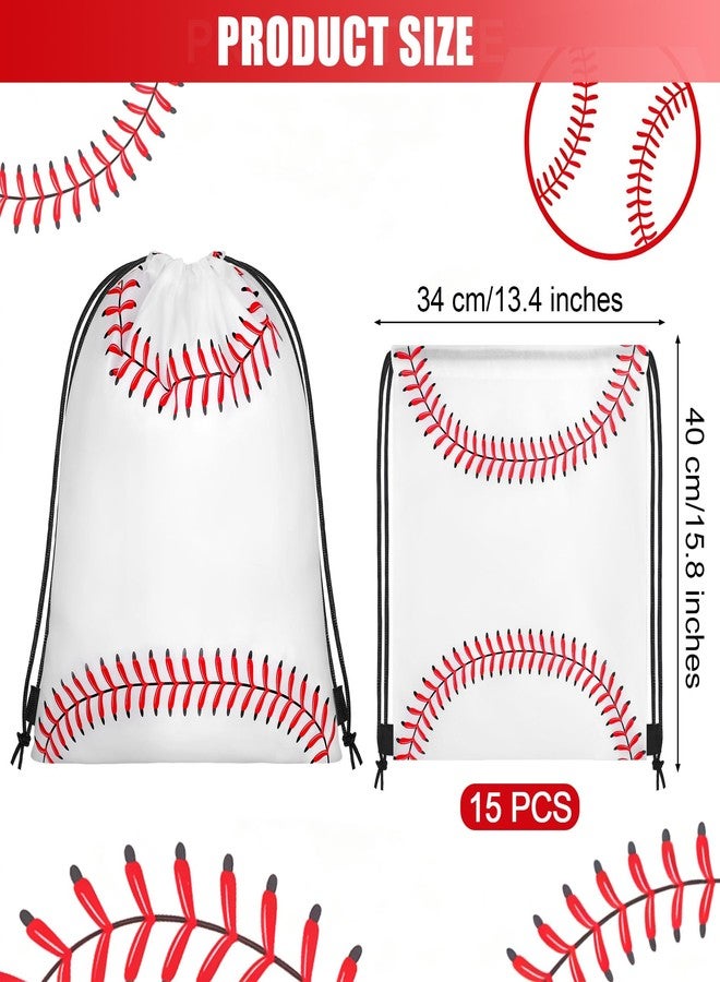 MIMIND 15 Pcs Baseball Drawstring Bags Backpack Birthday Party Goodie Favor Bags Gift Bag for Gym Sports Storage Travel - Image 2