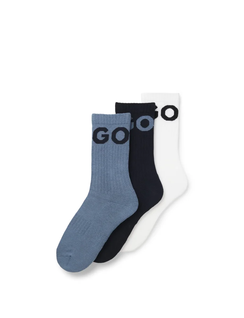 HUGO Three-pack of ribbed short socks with logos
