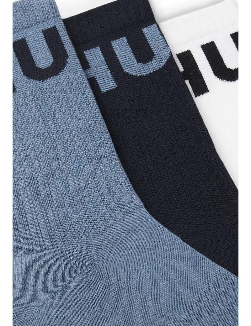 HUGO Three-pack of ribbed short socks with logos