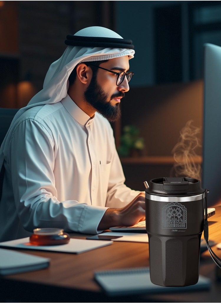زاها كوب قهوة السفر,كأس ترموس الفولاذ المقاوم للصدأ مع حمالة,شجرة النخيل، 480 مل  - Image 3