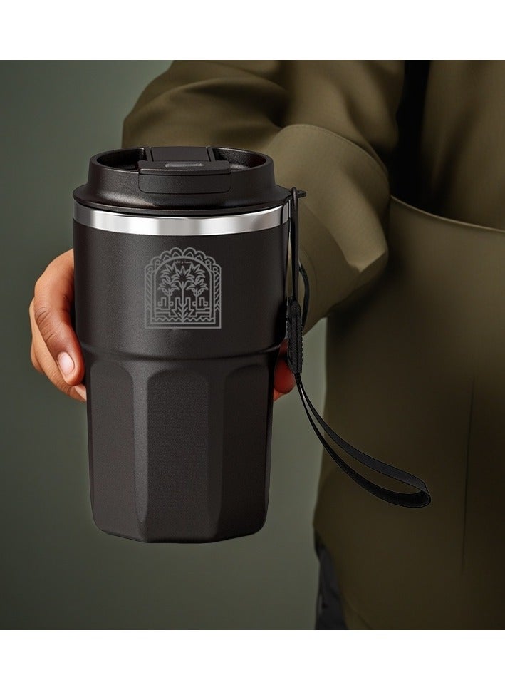 Insulated Travel Coffee Mug, Stainless Steel Thermos Cup with Strap, 480ml, Noon express - Image 4