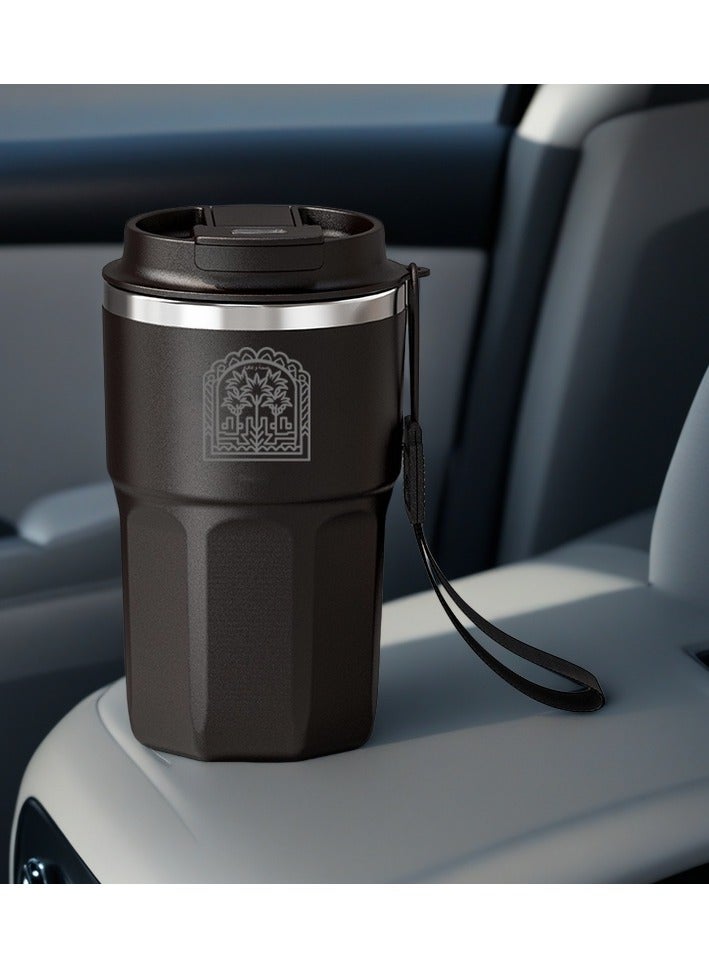 Insulated Travel Coffee Mug, Stainless Steel Thermos Cup with Strap, 480ml, Noon express - Image 3