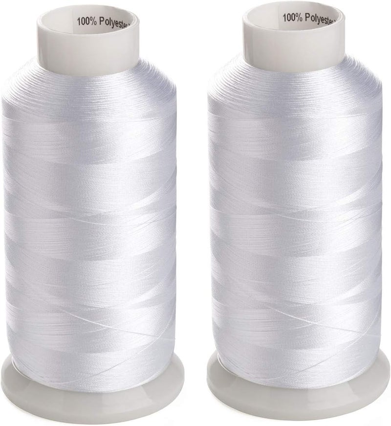 Simthread 2 Huge Spools White Bobbin Fill Thread 60WT for Embroidery and Sewing Machines - 5500 Yards Each - Image 1