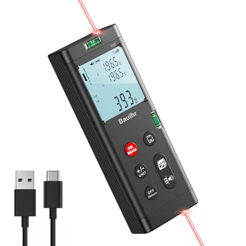 Bauihr Bilateral Laser Measurement Tool, Bauihr 393ft/120M Rechargeable Aluminum Dual Laser Distance Meter, Dual Laser Measuring Tool with Color Backlit LCD Display, Digital Angle, M/in/Ft Unit Switching - Image 1