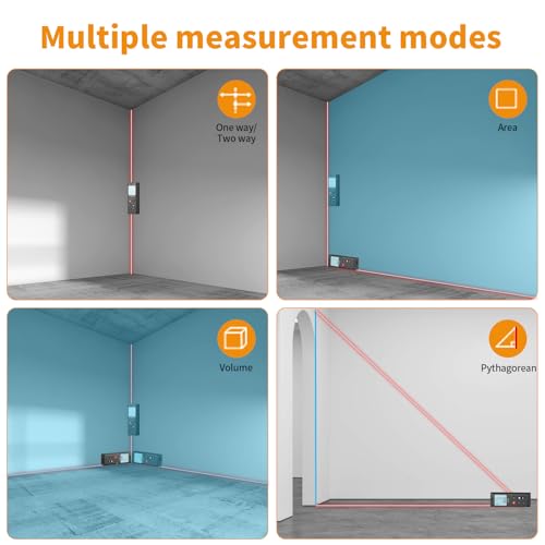 Bauihr Bilateral Laser Measurement Tool, Bauihr 393ft/120M Rechargeable Aluminum Dual Laser Distance Meter, Dual Laser Measuring Tool with Color Backlit LCD Display, Digital Angle, M/in/Ft Unit Switching - Image 4