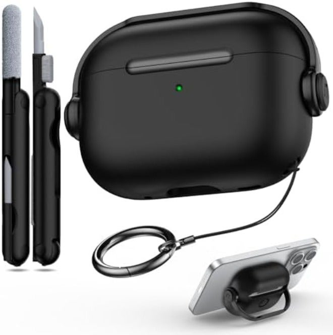 R-fun Airpods Pro Case (2nd/1st Gen,2023/2022/2019) with Secure Lock & Cleaning Kit, Music Headset Earphone Protective Case Cover Compatible with Airpods Pro 2 (USB-C/Lightning Cable), Black - Image 1