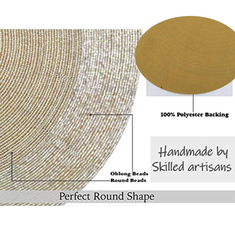 CANVASS LtGold Handcrafted Beaded Table Placemat of Size 12 Round Set of 2 30 cm Round - Image 3