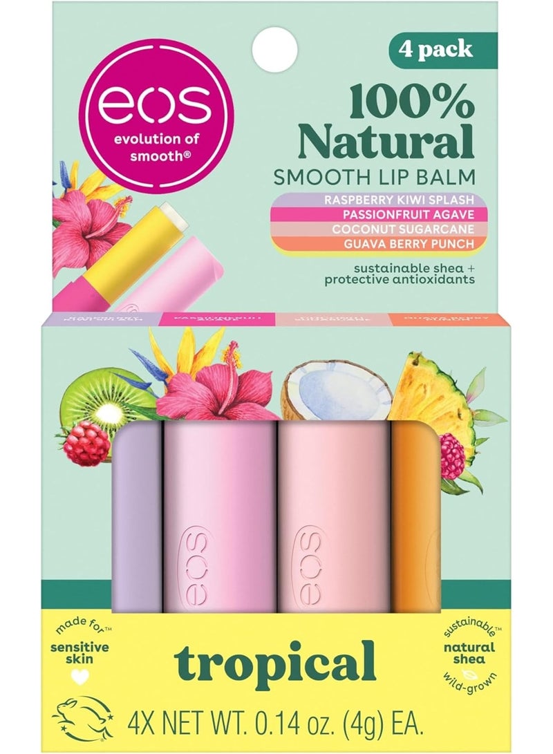 eos FlavorLab Super Soft Shea Lip Balm Sticks - Totally Tropical Variety Pack | Lip Moisturizer | 4 Pack,Dragonfruit - Image 1