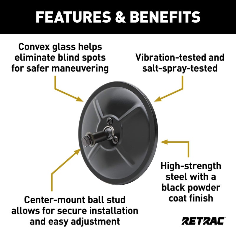RETRAC 610131 5-Inch Black Steel Center-Mount Convex Mirror Head, Universal Driver or Passenger Side - Image 5