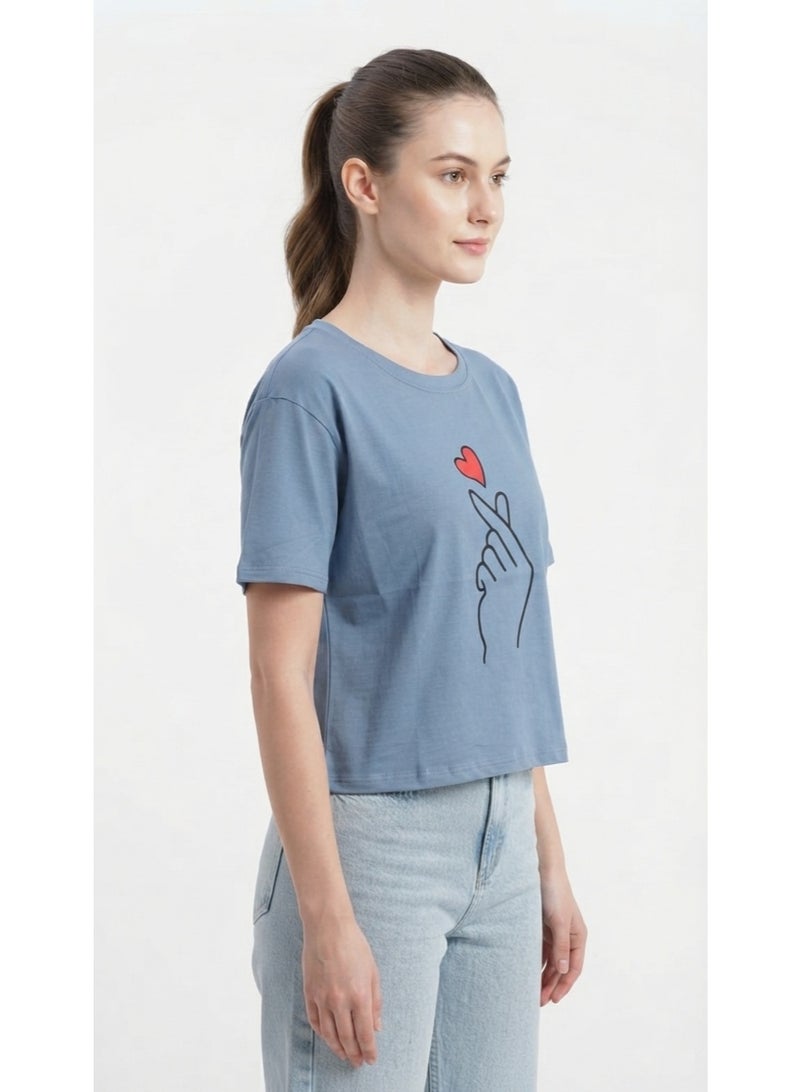 LOUD UNIVERSE Women's Finger Heart Graphic Short Sleeve T-Shirt - Image 2