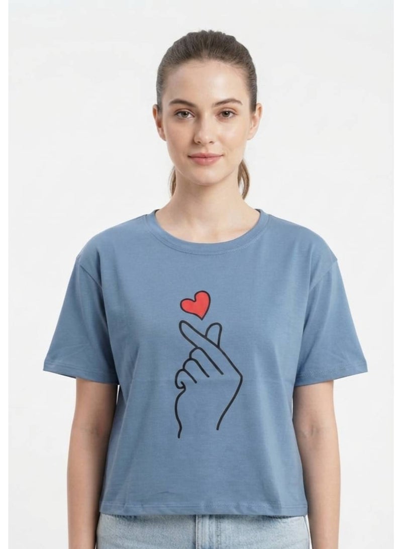 LOUD UNIVERSE Women's Finger Heart Graphic Short Sleeve T-Shirt - Image 1