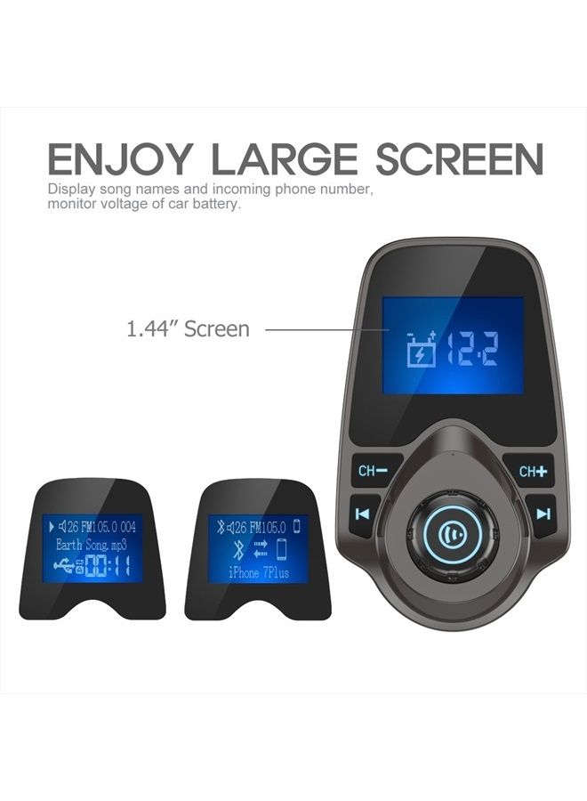 nulaxy Bluetooth Car FM Transmitter Audio Adapter Receiver Wireless Handsfree Car Kit TF Card AUX 1.44 Display – KM18 Brown  - Image 3