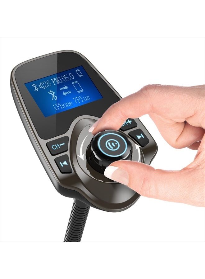 nulaxy Bluetooth Car FM Transmitter Audio Adapter Receiver Wireless Handsfree Car Kit TF Card AUX 1.44 Display – KM18 Brown  - Image 2
