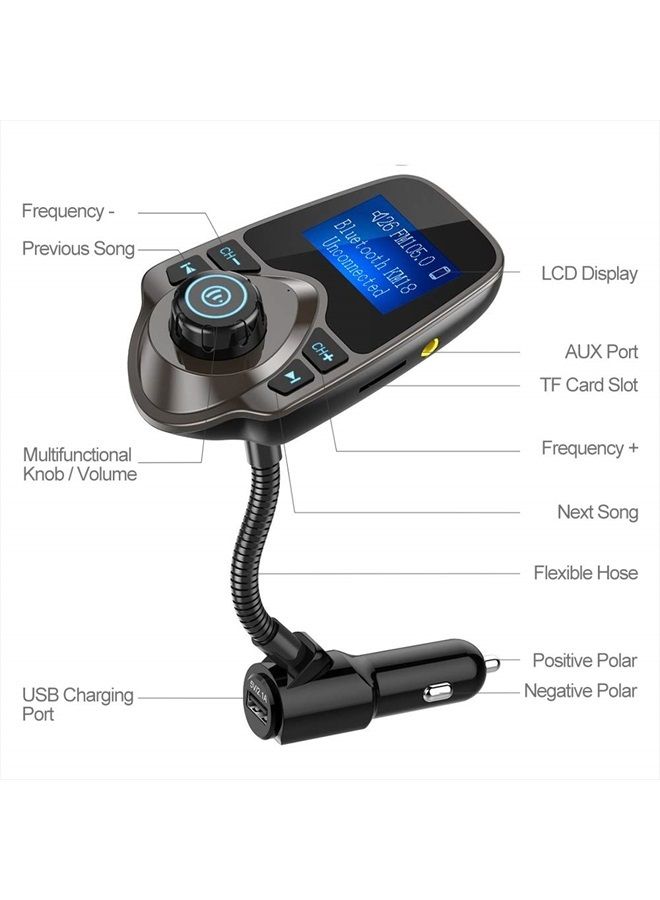 nulaxy Bluetooth Car FM Transmitter Audio Adapter Receiver Wireless Handsfree Car Kit TF Card AUX 1.44 Display – KM18 Brown  - Image 4