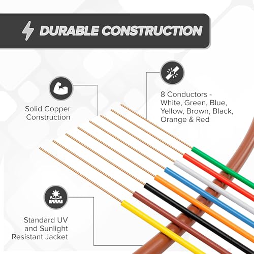 THE CIMPLE CO 18/8 Thermostat Wire 50 FT - Insulated Solid Copper Wiring for HVAC, Furnaces, Video Doorbells, Alarms, Lighting, Smart Thermostats - 18 Gauge, 8 Conductor - 50 Feet (15 Meters), Brown - Image 5