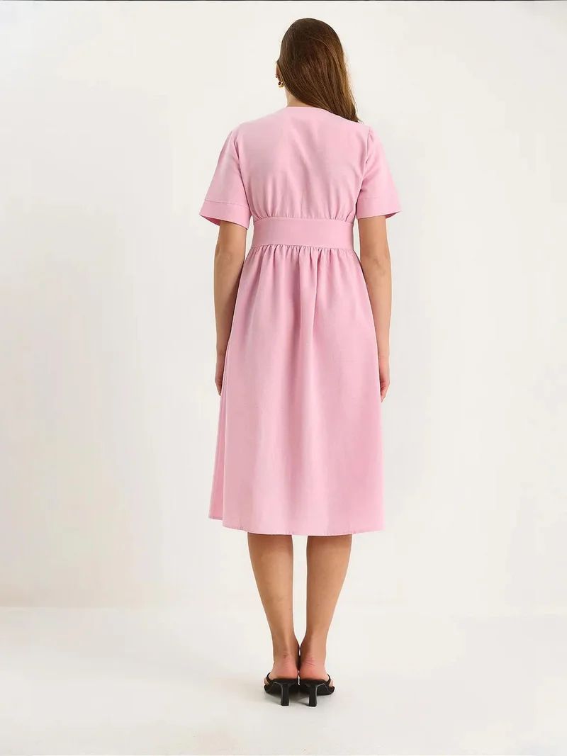 Bianco Lucci LUCCI V-neck Buttoned Midi Shirt Dress