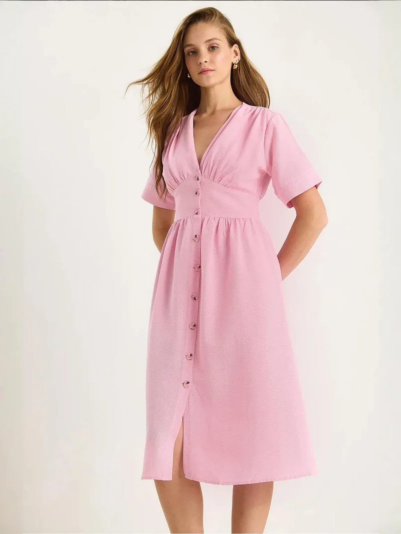 Bianco Lucci LUCCI V-neck Buttoned Midi Shirt Dress
