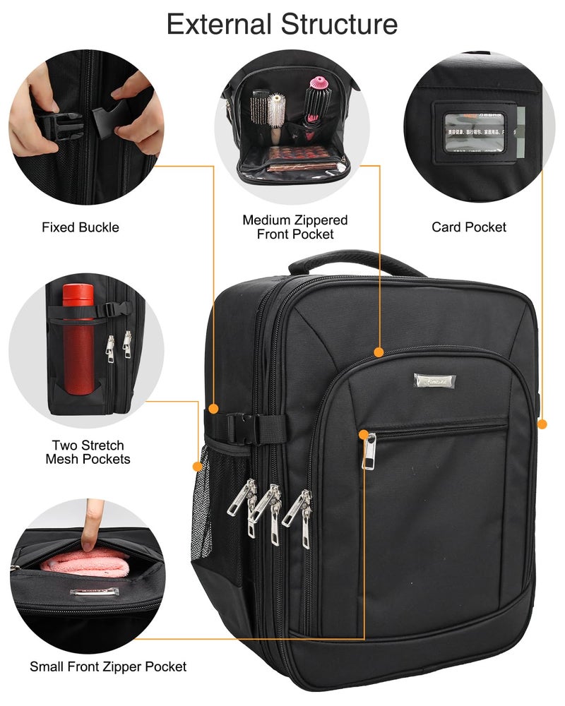 TANTO Makeup Backpack Makeup Artist Bag Professional Extra Large Cosmetic Bag Travel Train Case Storage Organizer Double-Layer Large Capacity Cosmetic Case with 4 Pouch(Black) - Image 4