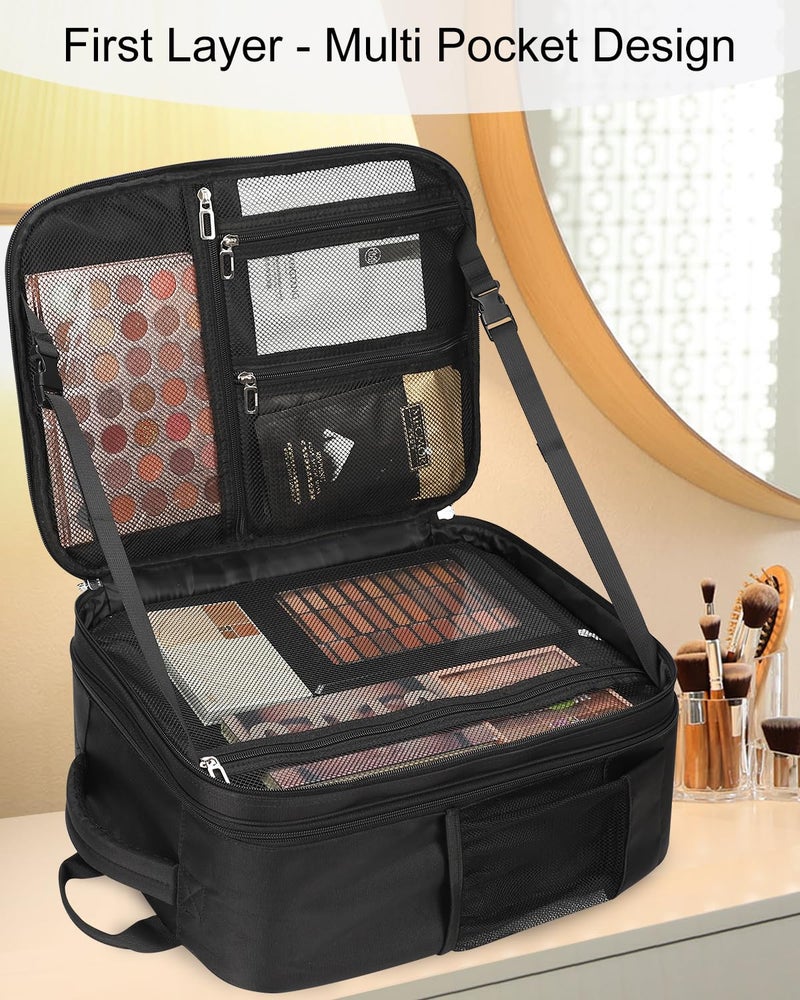 TANTO Makeup Backpack Makeup Artist Bag Professional Extra Large Cosmetic Bag Travel Train Case Storage Organizer Double-Layer Large Capacity Cosmetic Case with 4 Pouch(Black) - Image 2