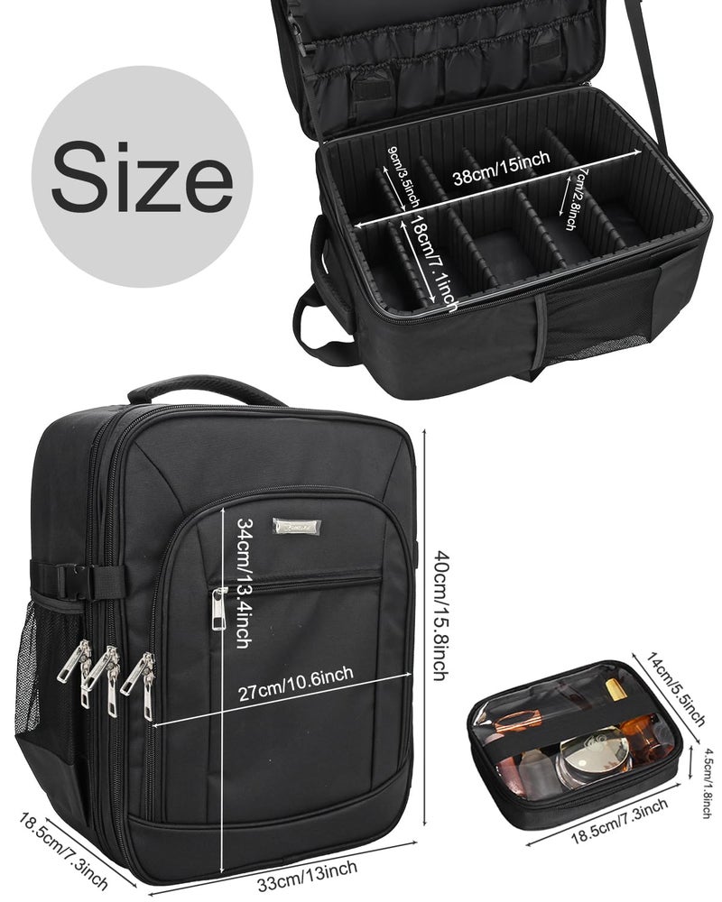 TANTO Makeup Backpack Makeup Artist Bag Professional Extra Large Cosmetic Bag Travel Train Case Storage Organizer Double-Layer Large Capacity Cosmetic Case with 4 Pouch(Black) - Image 5