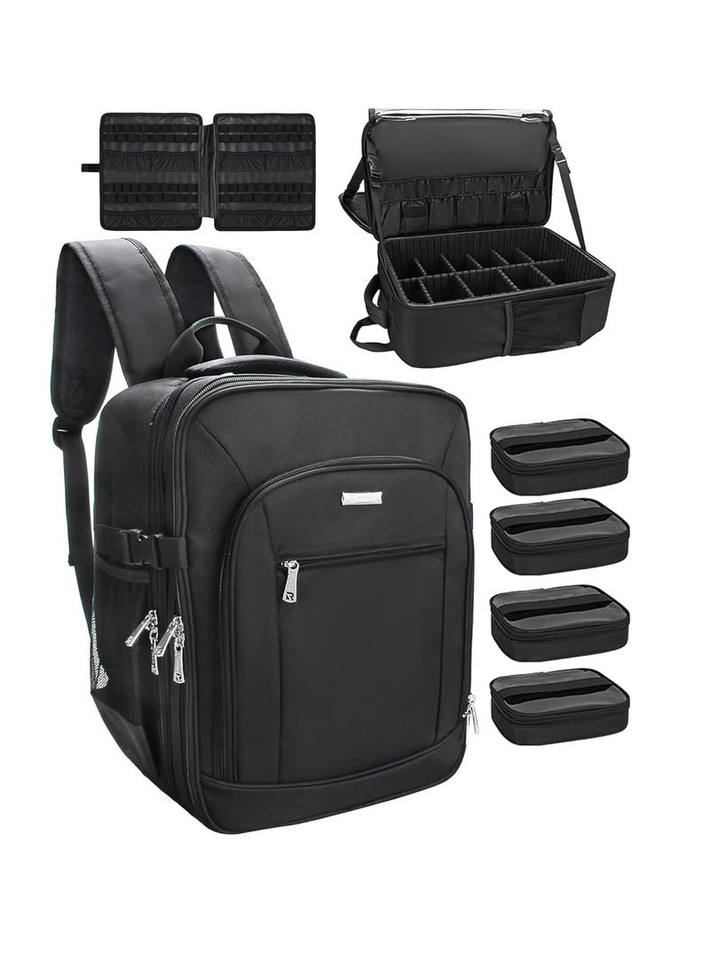 TANTO Makeup Backpack Extra Large Makeup Case Professional Travel Train Case Makeup Bag for Women Cosmetic Case Storage Organizer for Make Up Artist 3 Layer Large Capacity with 4 Small Bag (Black, Large)  - Image 1