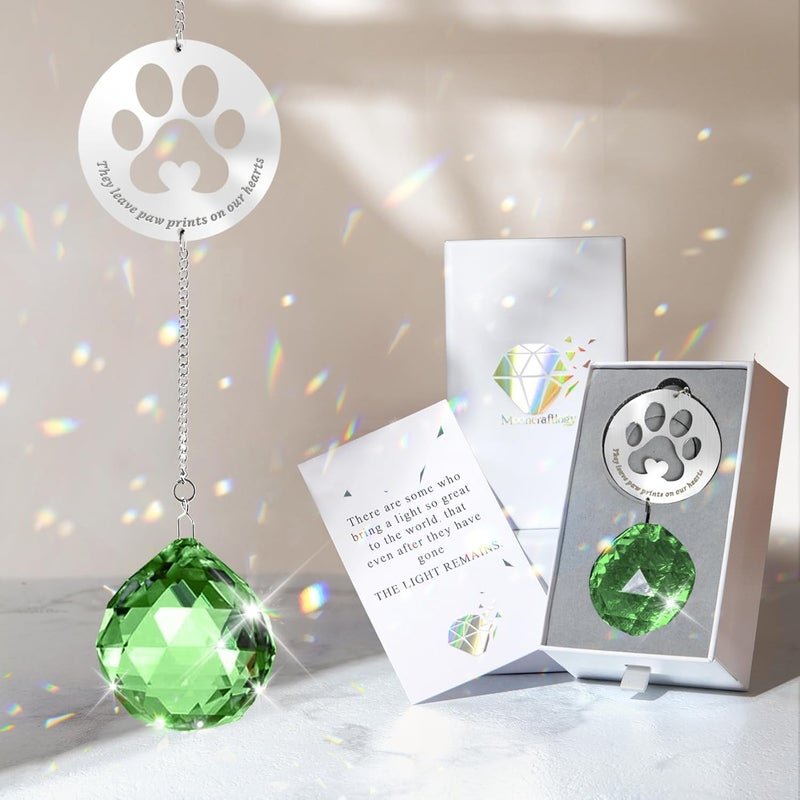 Mooncraftlogy Pet Memorial Gifts, Unique Sympathy Gift Idea Clear Crystal Ball Window Suncatcher, Rainbow Bereavement Grief Gift Box for Loss of Dog Cat Pet (Green) - Image 1