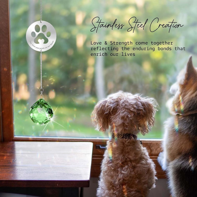 Mooncraftlogy Pet Memorial Gifts, Unique Sympathy Gift Idea Clear Crystal Ball Window Suncatcher, Rainbow Bereavement Grief Gift Box for Loss of Dog Cat Pet (Green) - Image 2