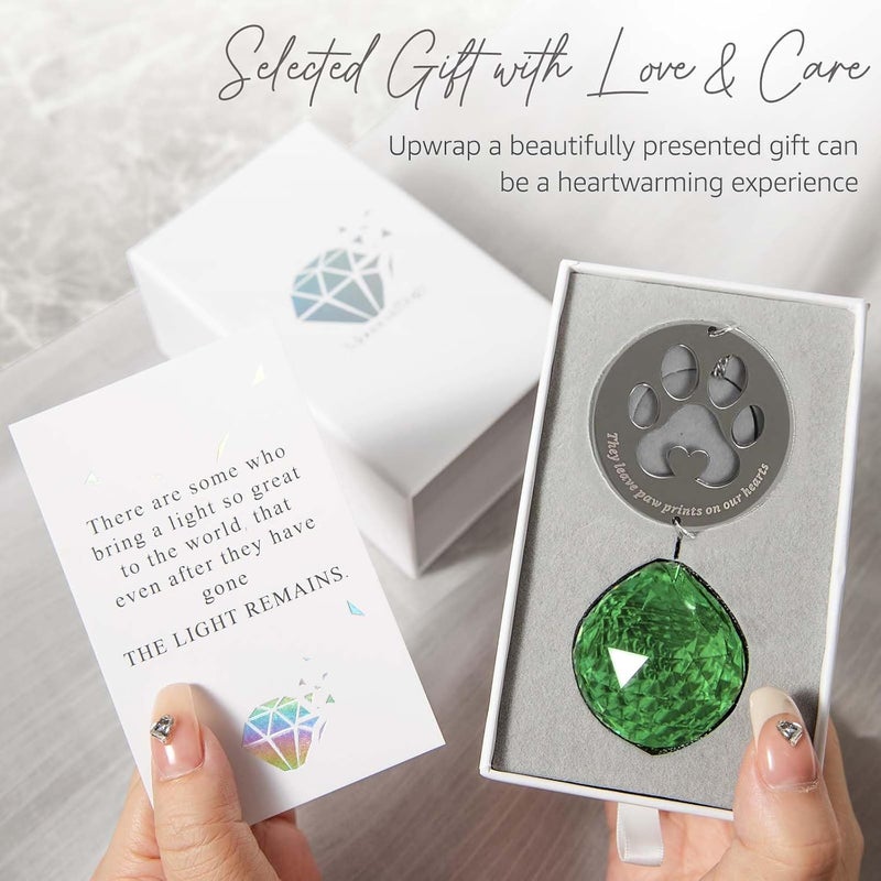Mooncraftlogy Pet Memorial Gifts, Unique Sympathy Gift Idea Clear Crystal Ball Window Suncatcher, Rainbow Bereavement Grief Gift Box for Loss of Dog Cat Pet (Green) - Image 3