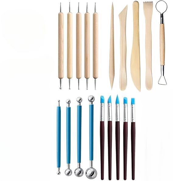 VINTAGER 19 Pcs Clay Pottery Modeling Set Stylus Dotting Carving Tools Indentation Sticks Pottery Tools Point Drill Pens Pottery Supplies Soft Clay Sculpture Shaping Supplies