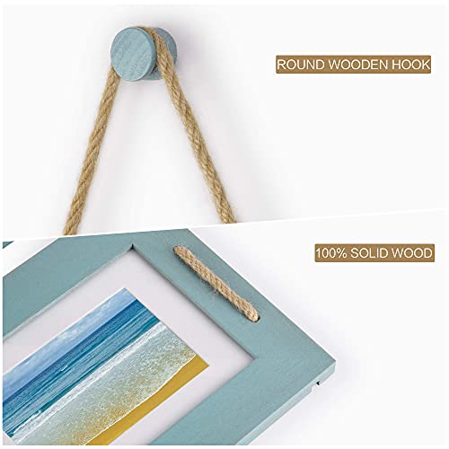 DLQuarts 5x7 Hanging Collage Picture Frames Wall Decor, 4-Opening 5x7 Matted to 3.5x5 Photo Rustic Wood Frame with Hemp Rope, 2 Pack, Ocean Blue - Image 3