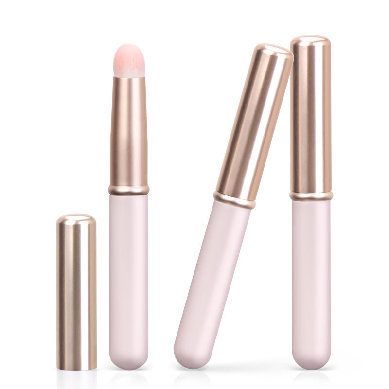 UNIMEIX 3 Pack Lip Blending Brush with Lid, Round Head Lipstick Smudge Brush Spot Concealer Brush Professional Lip Gloss Applicators for Lipstick Gloss Creams (Pink) - Image 1