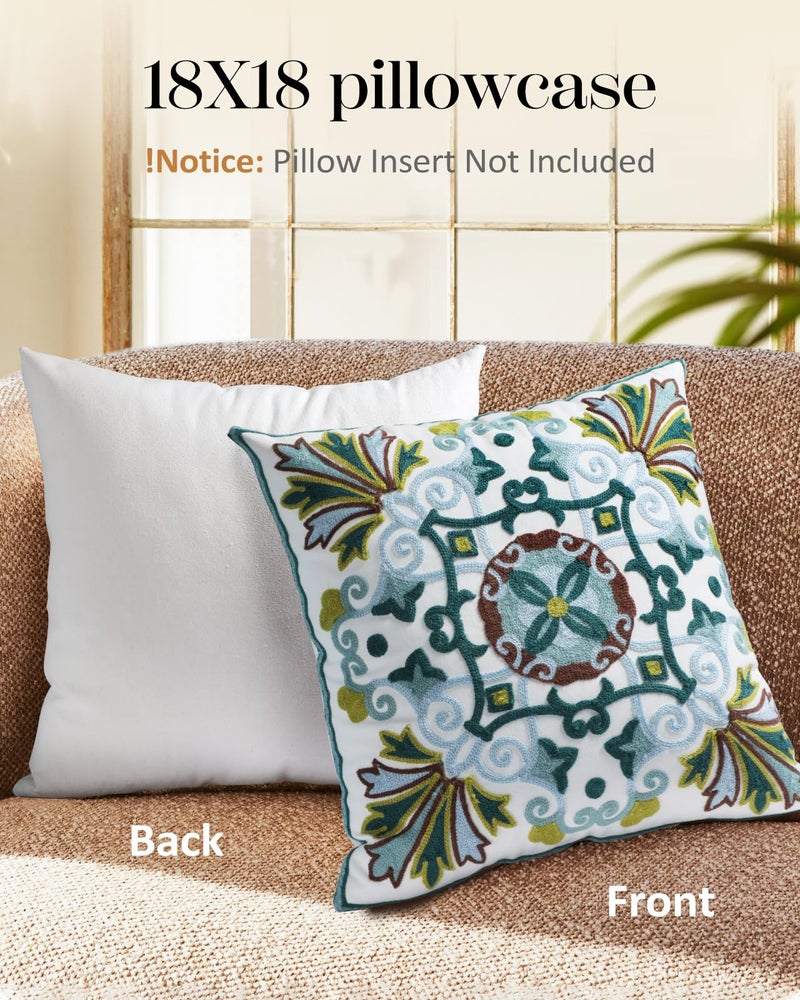 Kokaaee Embroidered Throw Pillow Cover - 18x18 Decorative Pillow Cover with Zipper Aesthetic Cute Design Boho Spring Summer Cozy Throw Pillowcase for Living Room Couch Sofa Bed, Classical Flowers - Image 4