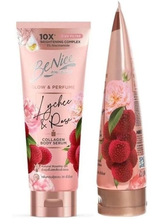 Be nice Body Serum with Collagen, Lychee Rose, 170 ml, 3% Niacinamide with Natural Rosehip Oil - Image 3