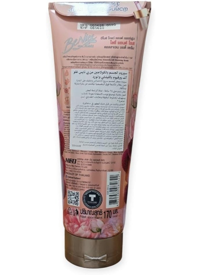 Be nice Body Serum with Collagen, Lychee Rose, 170 ml, 3% Niacinamide with Natural Rosehip Oil - Image 2