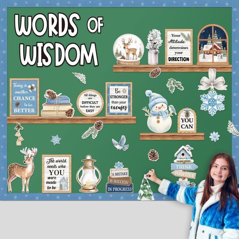 Mooliwe 57 Pcs Christmas Winter Bulletin Board Set Inspirational Classroom Decoration Watercolor Snowflake Snowman Cutout for Holiday School Chalkboard Door Wall Decor - Image 5