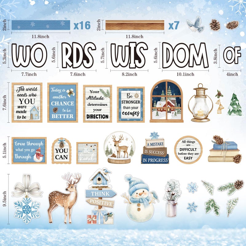 Mooliwe 57 Pcs Christmas Winter Bulletin Board Set Inspirational Classroom Decoration Watercolor Snowflake Snowman Cutout for Holiday School Chalkboard Door Wall Decor - Image 3