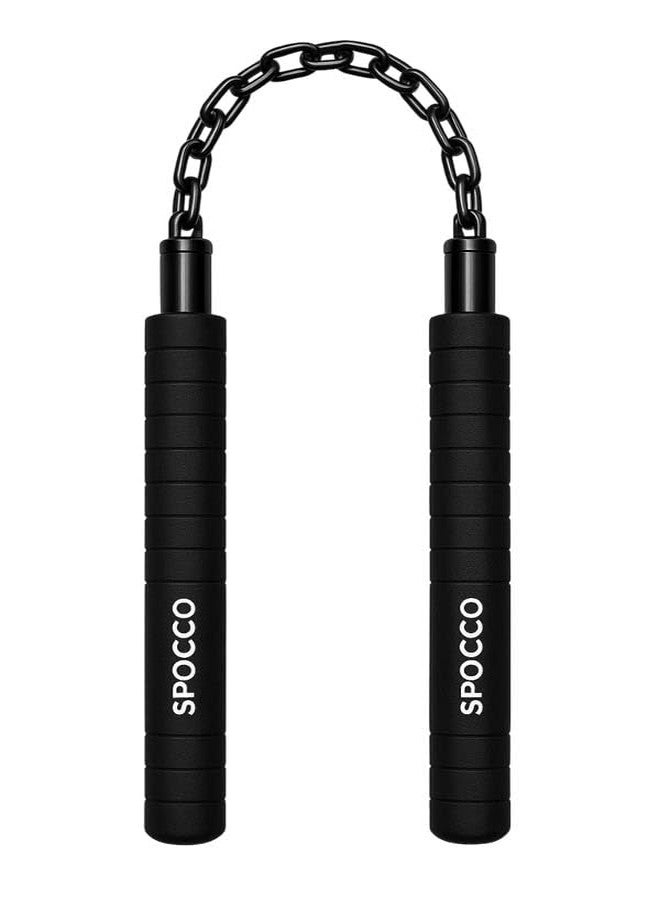 SPOCCO | Pack of 1 | Nunchaku/Nunchuks/Chainsticks/Chukasticks/Full Rubber Foam-Black | Handle 10" with 9" Black Metal Chain (Martial Art & Equipment Nanchaku) - NC 83 - Image 2