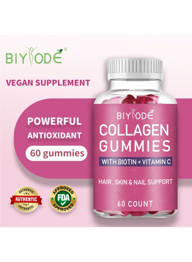 BIYODE Collagen Whitening Beauty Gummies 60 Count | With Vitamin C, Biotin & Zinc | Brighten Skin Tone & Support Hair Skin Nails | 2 Daily BIYODÉ - Image 3