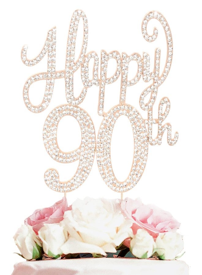 LASKYER Happy 90th Birthday Decorations,90th Birthday Gold Rhinestone Cake Topper - Cheers to Ninety Years Old Bday Party Metal Sparkly Cake Centerpieces Sign. - Image 1